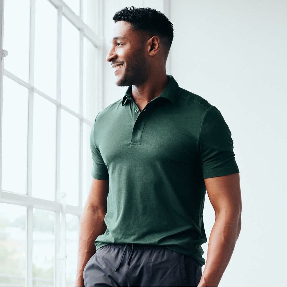 Quince Flowknit Breeze Performance Polo Forest Green Men’s M Short Sleeve Shirt